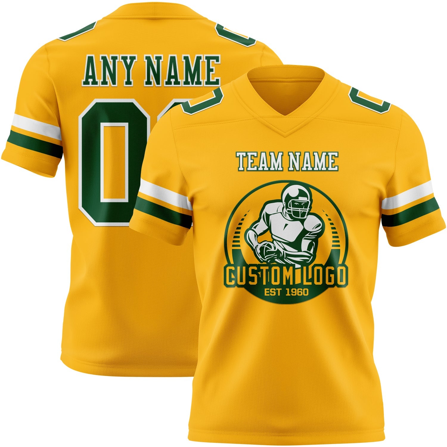 Custom Gold Green-White Mesh Authentic Football Jersey - Sky-Custom