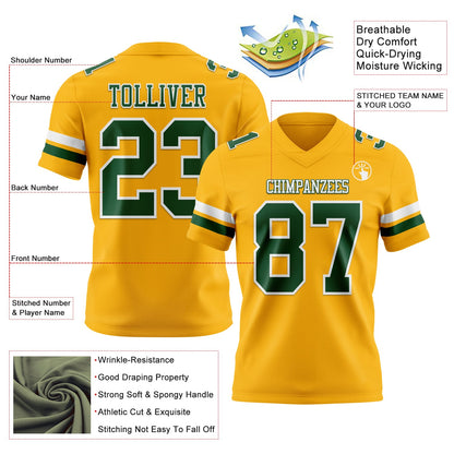 Custom Gold Green-White Mesh Authentic Football Jersey - Sky-Custom