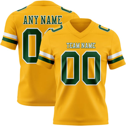 Custom Gold Green-White Mesh Authentic Football Jersey - Sky-Custom