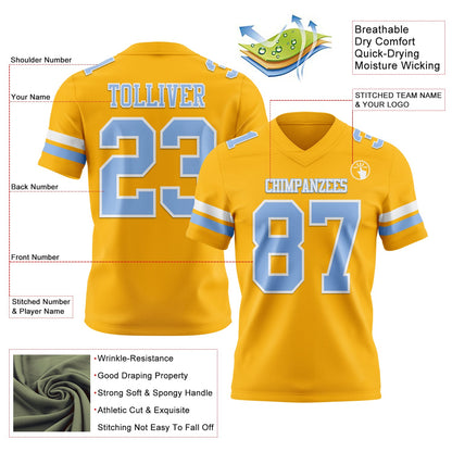 Custom Gold Light Blue-White Mesh Authentic Football Jersey - Sky-Custom