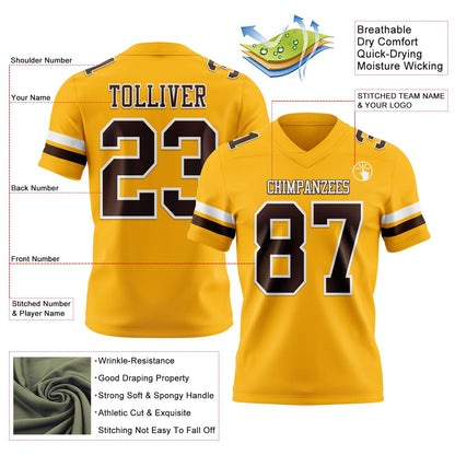 Custom Gold Brown-White Mesh Authentic Football Jersey - Sky-Custom