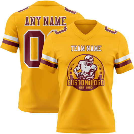 Custom Gold Burgundy-White Mesh Authentic Football Jersey - Sky-Custom