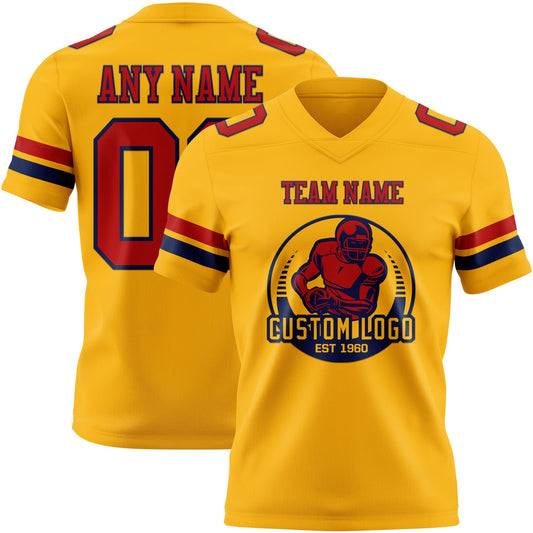 Custom Gold Red-Navy Mesh Authentic Football Jersey - Sky-Custom
