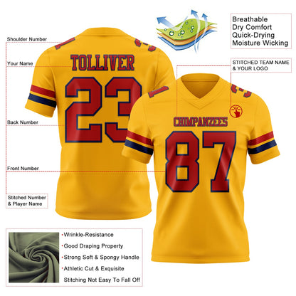 Custom Gold Red-Navy Mesh Authentic Football Jersey - Sky-Custom