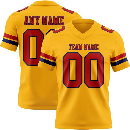 Custom Gold Red-Navy Mesh Authentic Football Jersey - Sky-Custom