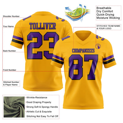 Custom Gold Purple-Black Mesh Authentic Football Jersey - Sky-Custom