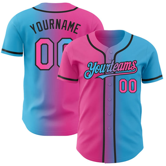 Custom Sky Blue Pink-Black Authentic Gradient Fashion Baseball Jersey - Sky-Custom