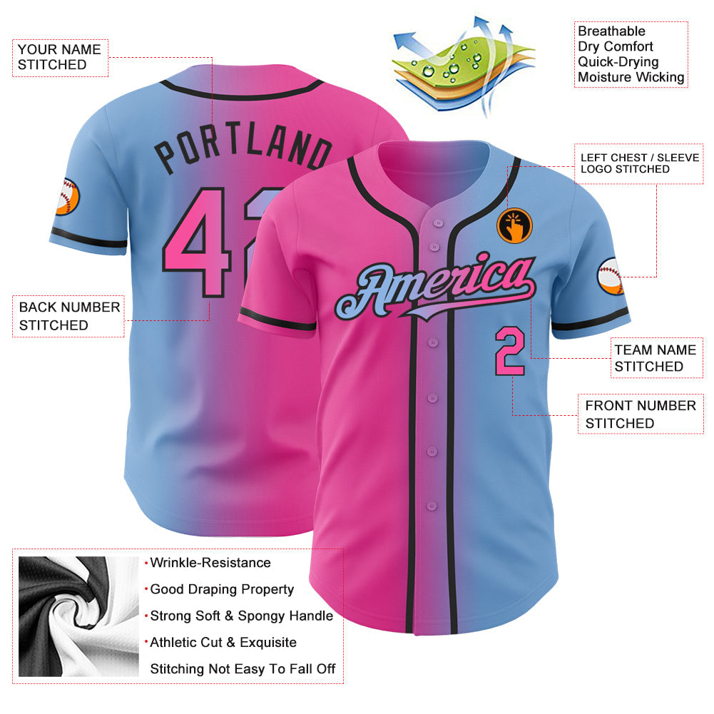 Custom Light Blue Pink-Black Authentic Gradient Fashion Baseball Jersey - Sky-Custom