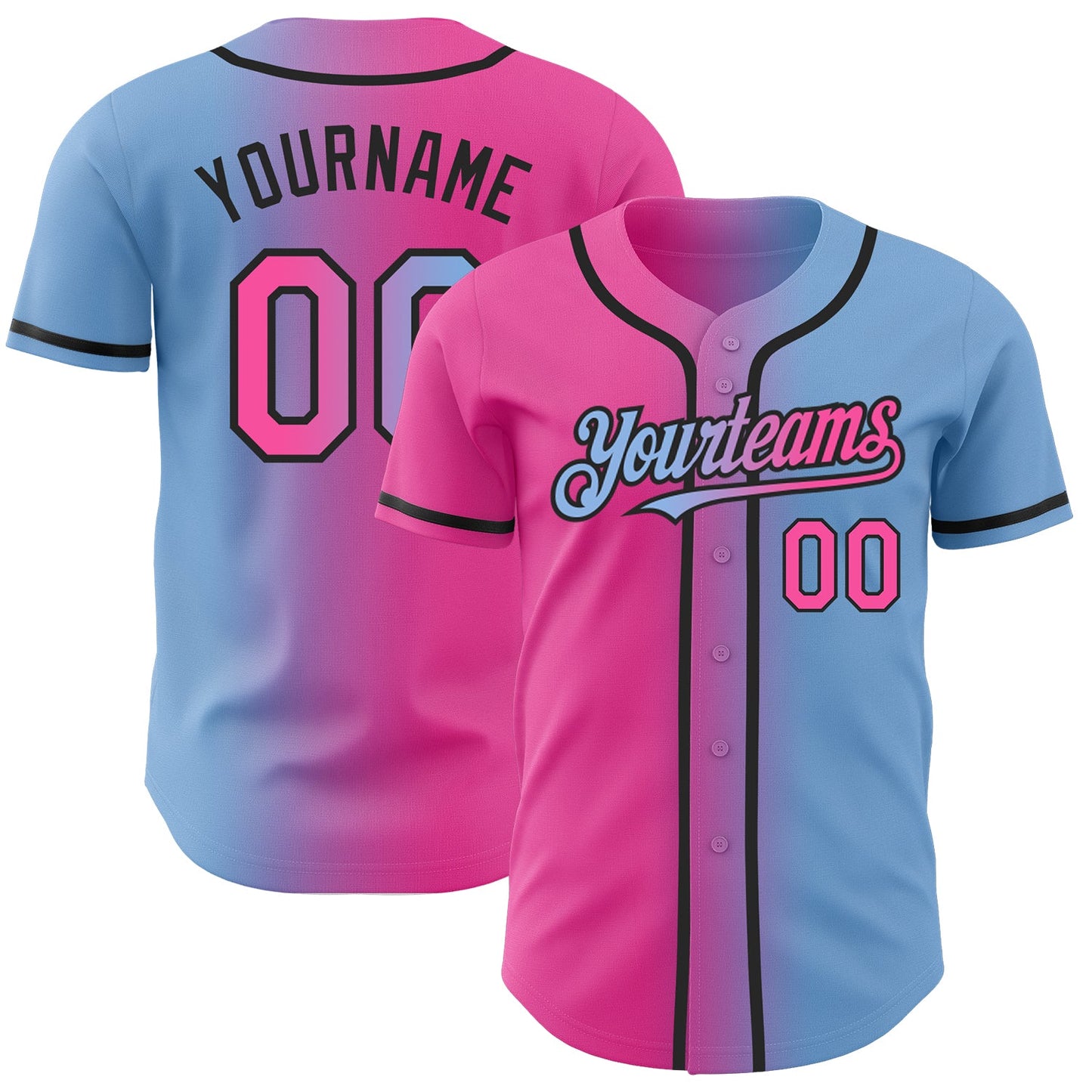 Custom Light Blue Pink-Black Authentic Gradient Fashion Baseball Jersey - Sky-Custom