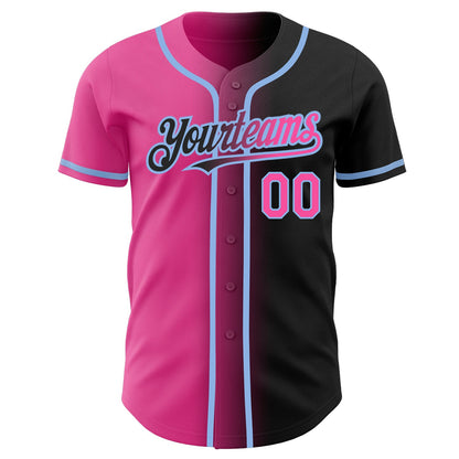 Custom Black Pink-Light Blue Authentic Gradient Fashion Baseball Jersey - Sky-Custom