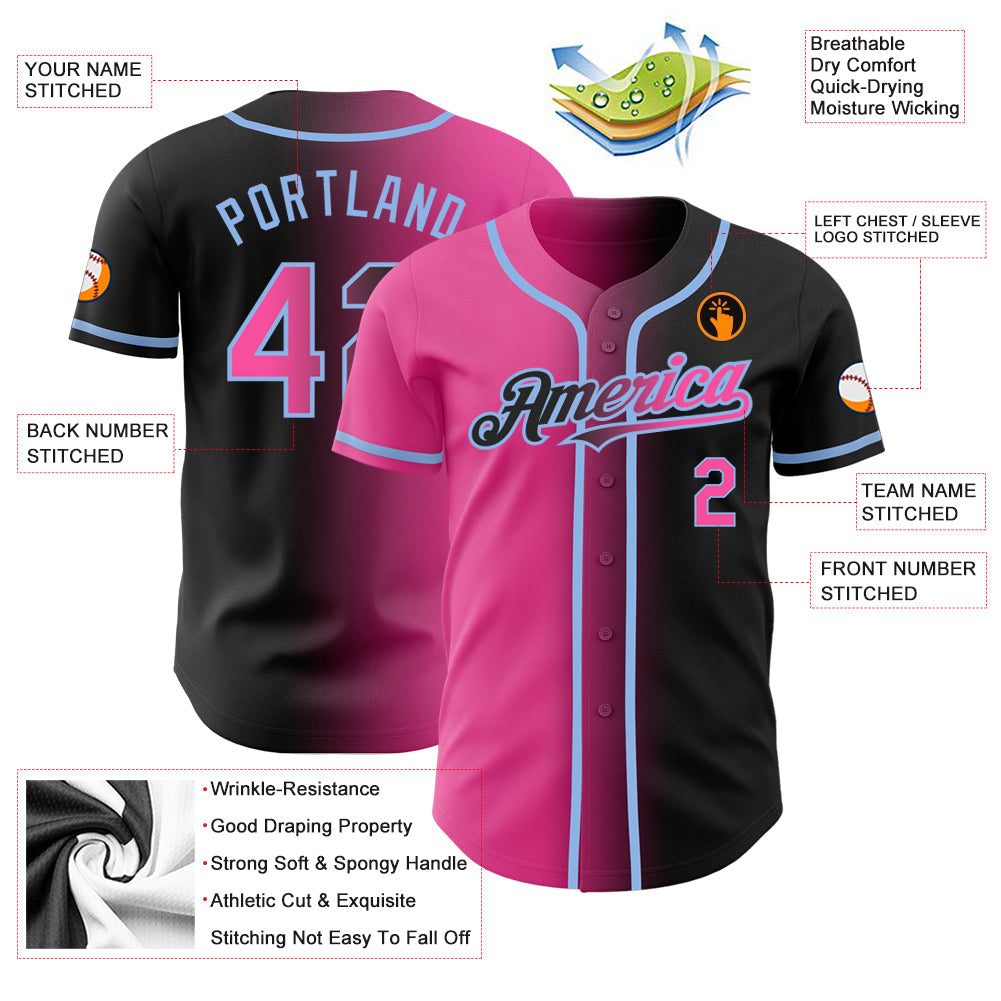Custom Black Pink-Light Blue Authentic Gradient Fashion Baseball Jersey - Sky-Custom