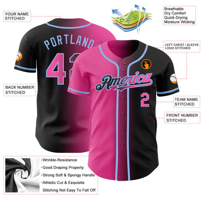 Custom Black Pink-Light Blue Authentic Gradient Fashion Baseball Jersey - Sky-Custom