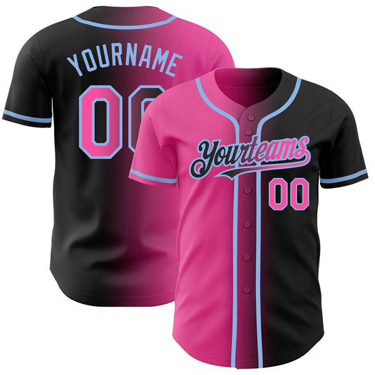 Custom Black Pink-Light Blue Authentic Gradient Fashion Baseball Jersey - Sky-Custom