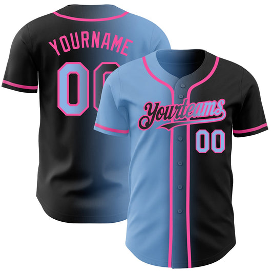 Custom Black Light Blue-Pink Authentic Gradient Fashion Baseball Jersey - Sky-Custom