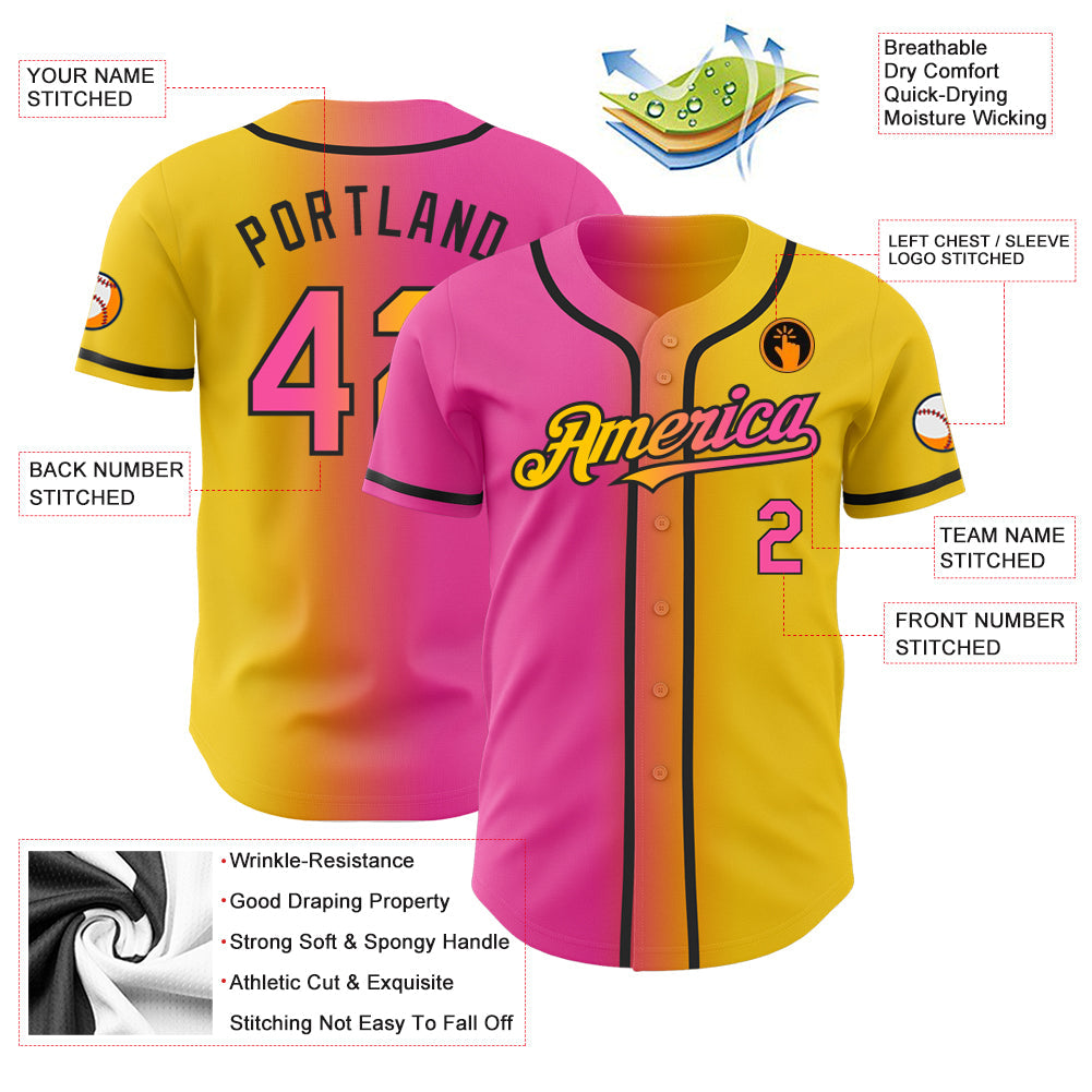 Custom Yellow Pink-Black Authentic Gradient Fashion Baseball Jersey - Sky-Custom