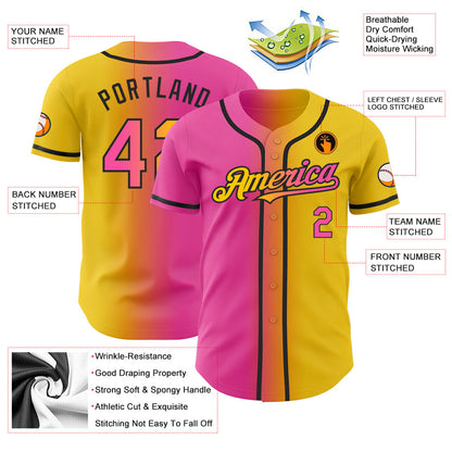 Custom Yellow Pink-Black Authentic Gradient Fashion Baseball Jersey - Sky-Custom