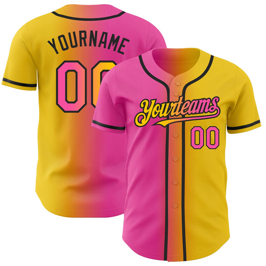 Custom Yellow Pink-Black Authentic Gradient Fashion Baseball Jersey - Sky-Custom