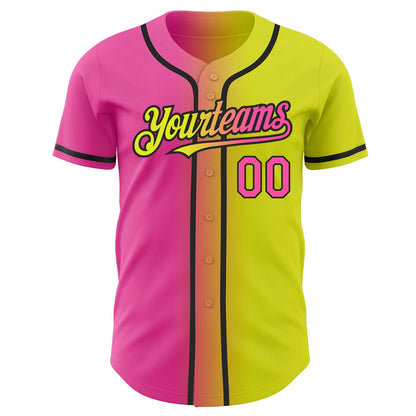 Custom Neon Yellow Pink-Black Authentic Gradient Fashion Baseball Jersey - Sky-Custom