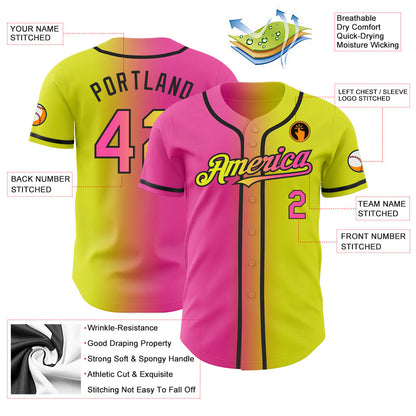 Custom Neon Yellow Pink-Black Authentic Gradient Fashion Baseball Jersey - Sky-Custom