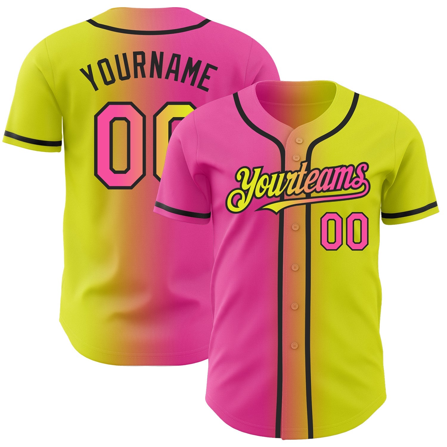 Custom Neon Yellow Pink-Black Authentic Gradient Fashion Baseball Jersey - Sky-Custom