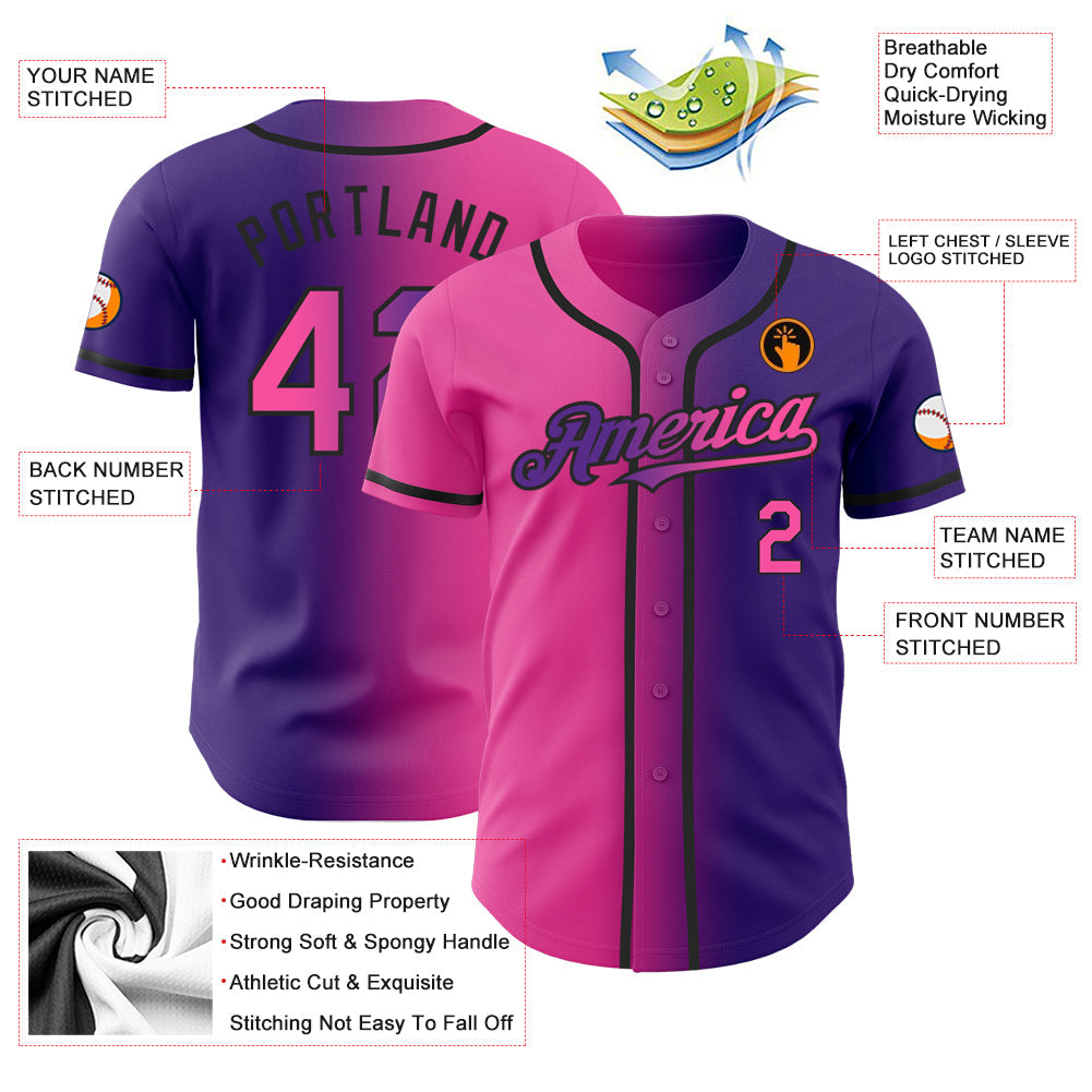 Custom Purple Pink-Black Authentic Gradient Fashion Baseball Jersey - Sky-Custom