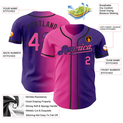Custom Purple Pink-Black Authentic Gradient Fashion Baseball Jersey - Sky-Custom