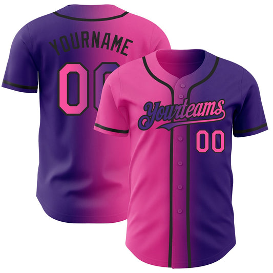 Custom Purple Pink-Black Authentic Gradient Fashion Baseball Jersey - Sky-Custom