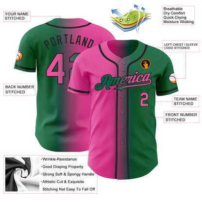 Custom Kelly Green Pink-Black Authentic Gradient Fashion Baseball Jersey - Sky-Custom