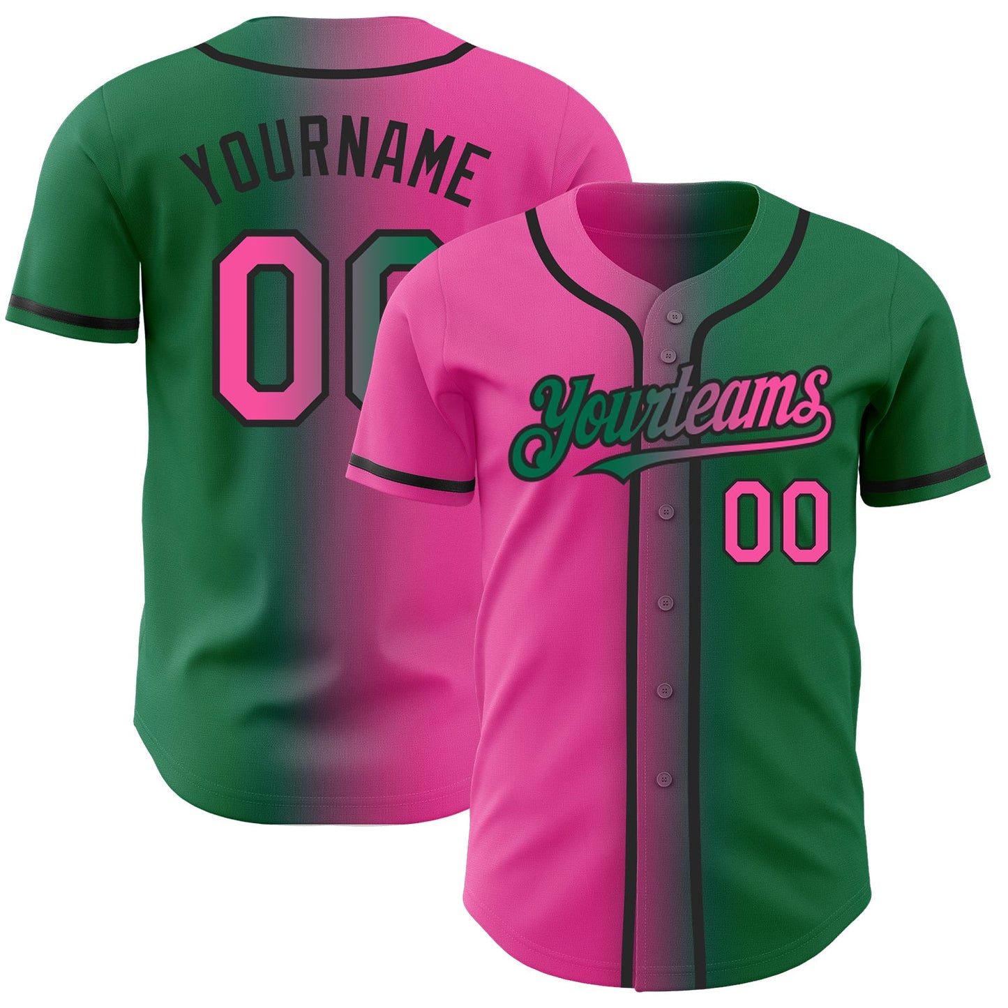 Custom Kelly Green Pink-Black Authentic Gradient Fashion Baseball Jersey - Sky-Custom