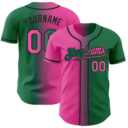 Custom Kelly Green Pink-Black Authentic Gradient Fashion Baseball Jersey - Sky-Custom