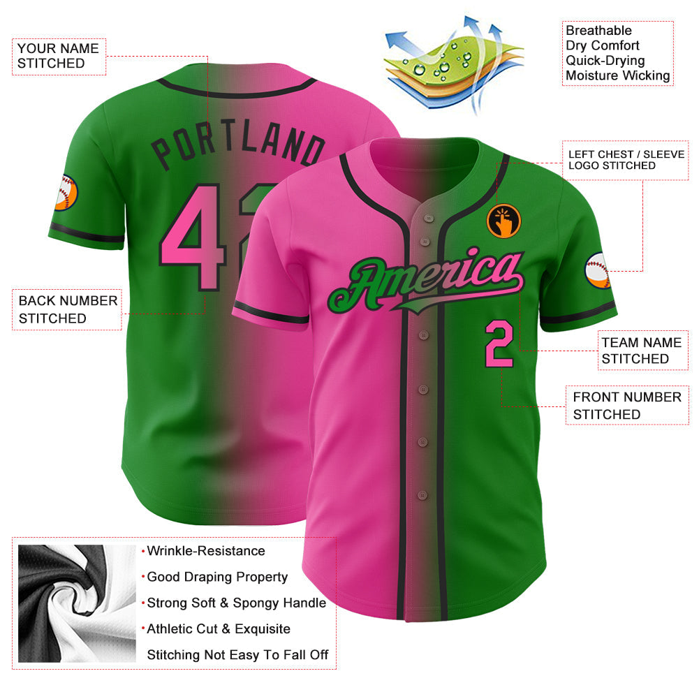 Custom Grass Green Pink-Black Authentic Gradient Fashion Baseball Jersey - Sky-Custom