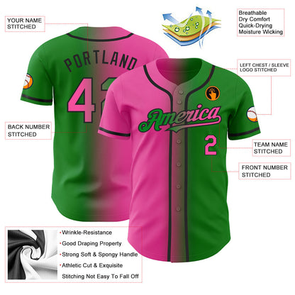 Custom Grass Green Pink-Black Authentic Gradient Fashion Baseball Jersey - Sky-Custom