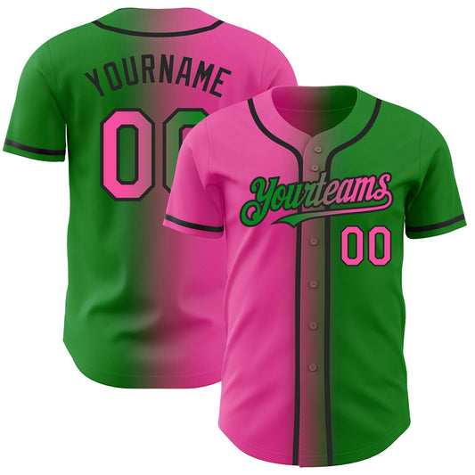 Custom Grass Green Pink-Black Authentic Gradient Fashion Baseball Jersey - Sky-Custom