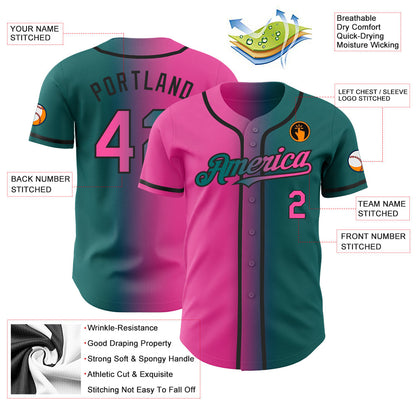 Custom Teal Pink-Black Authentic Gradient Fashion Baseball Jersey - Sky-Custom