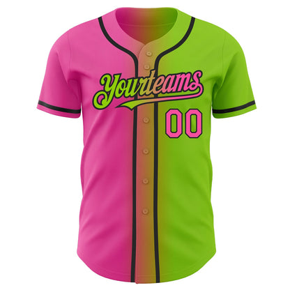Custom Neon Green Pink-Black Authentic Gradient Fashion Baseball Jersey - Sky-Custom