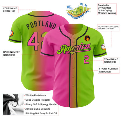 Custom Neon Green Pink-Black Authentic Gradient Fashion Baseball Jersey - Sky-Custom