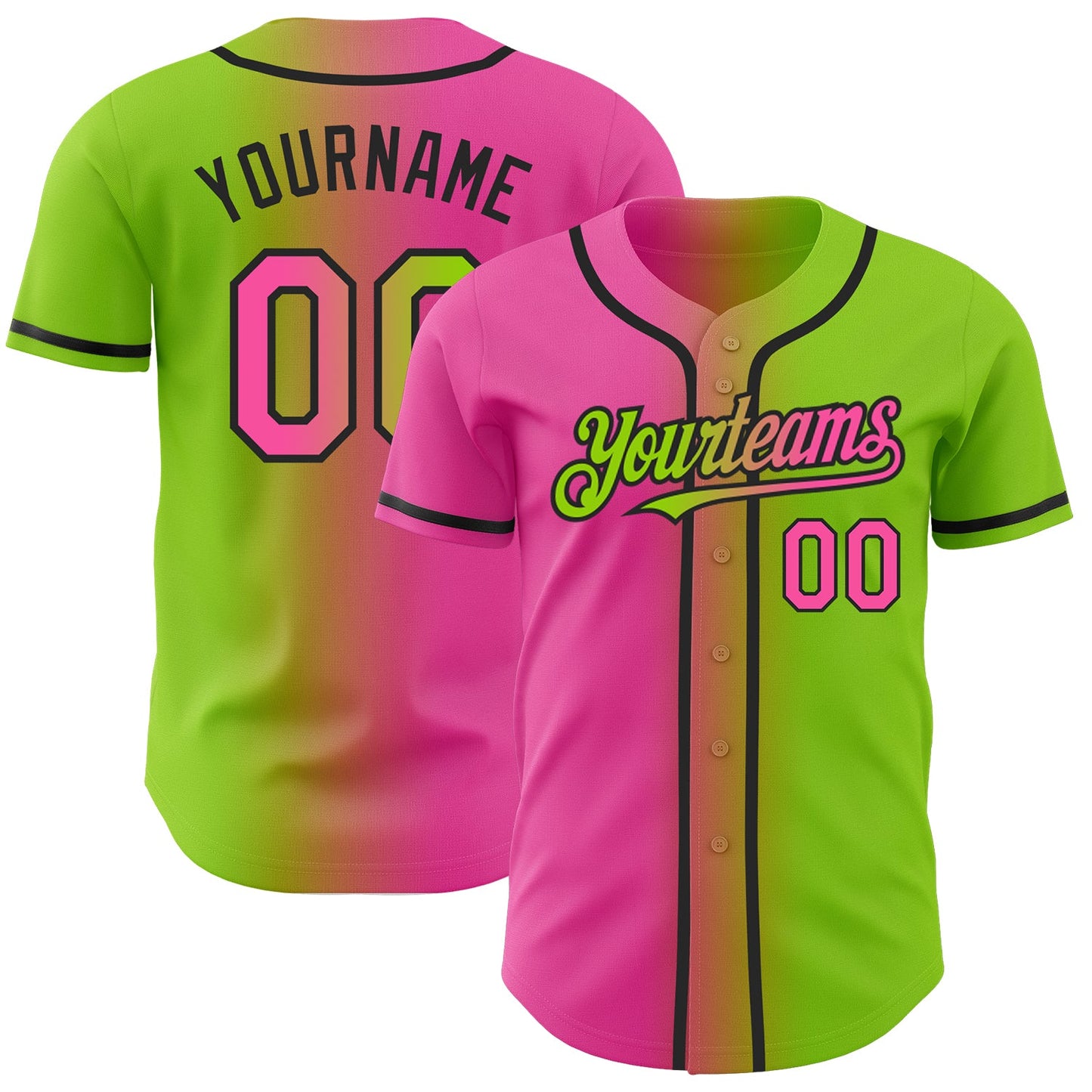 Custom Neon Green Pink-Black Authentic Gradient Fashion Baseball Jersey - Sky-Custom