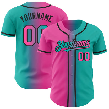 Custom Aqua Pink-Black Authentic Gradient Fashion Baseball Jersey - Sky-Custom