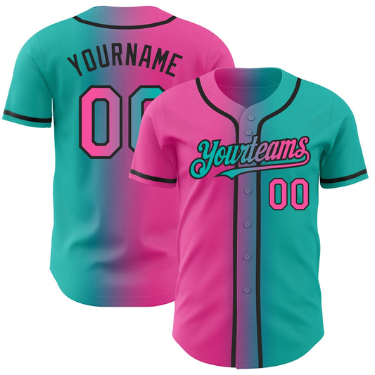 Custom Aqua Pink-Black Authentic Gradient Fashion Baseball Jersey - Sky-Custom