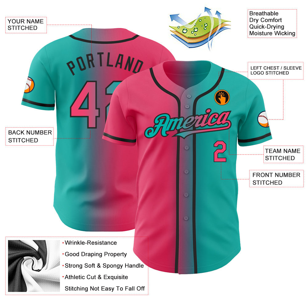 Custom Aqua Neon Pink-Black Authentic Gradient Fashion Baseball Jersey - Sky-Custom