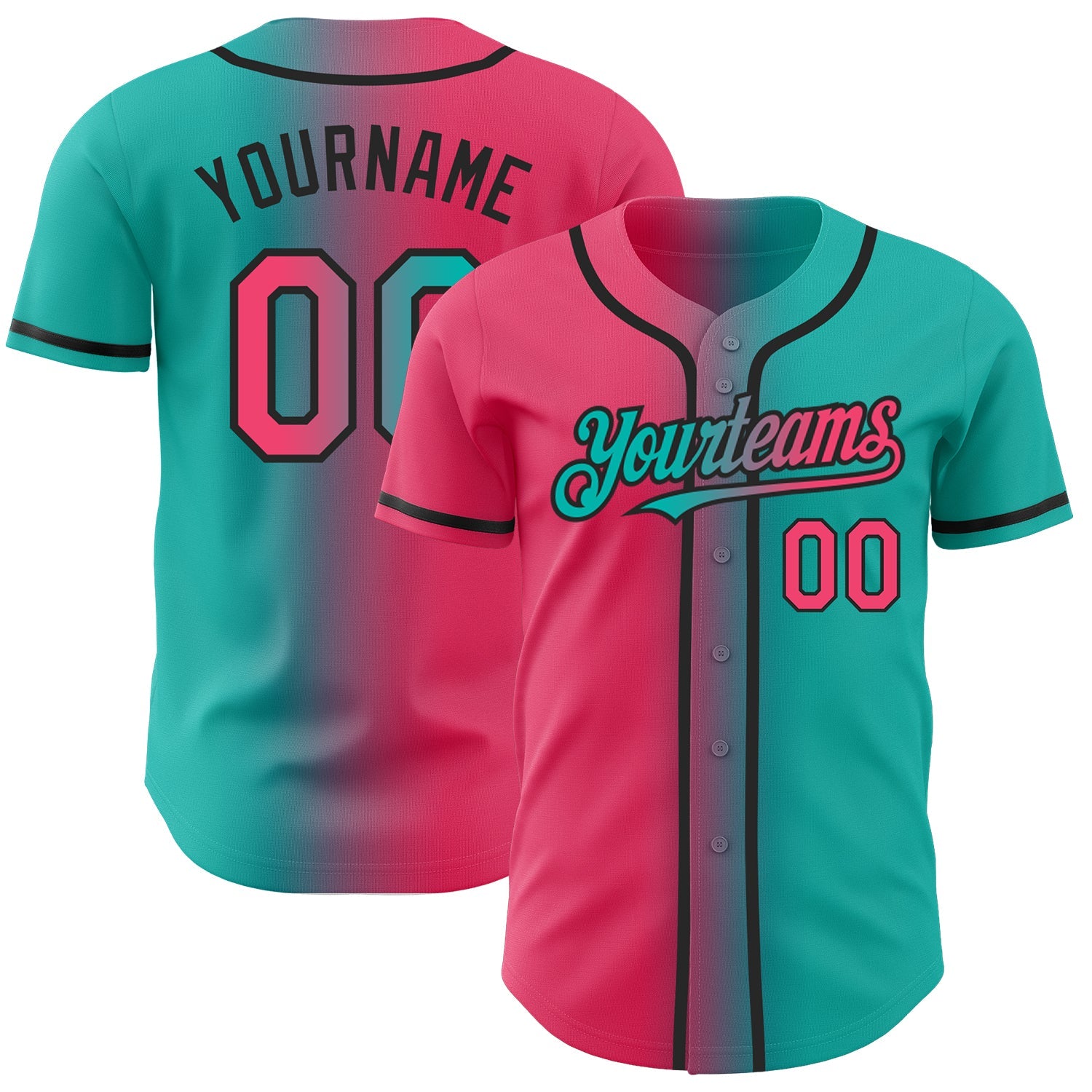 Custom Aqua Neon Pink-Black Authentic Gradient Fashion Baseball Jersey - Sky-Custom