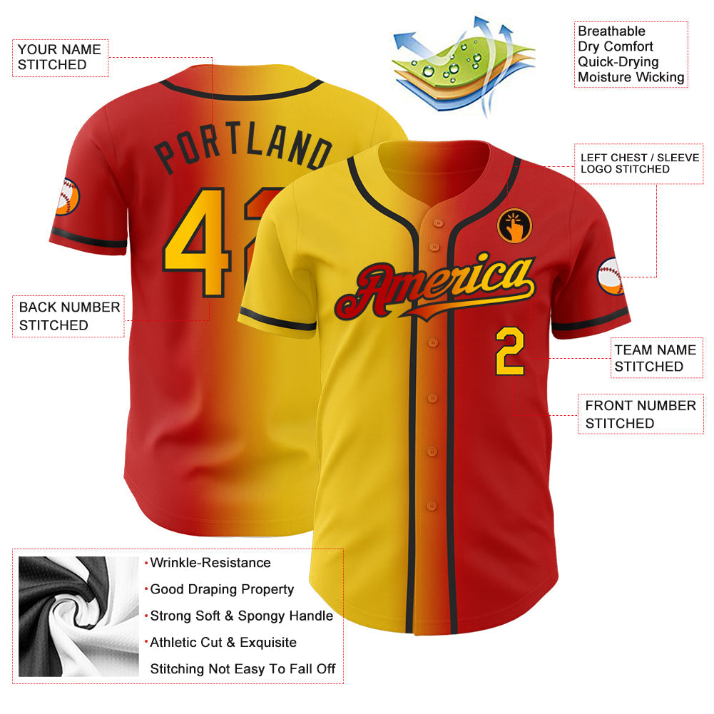 Custom Red Yellow-Black Authentic Gradient Fashion Baseball Jersey - Sky-Custom