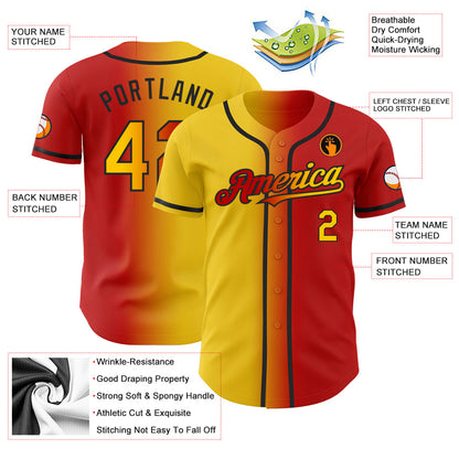 Custom Red Yellow-Black Authentic Gradient Fashion Baseball Jersey - Sky-Custom