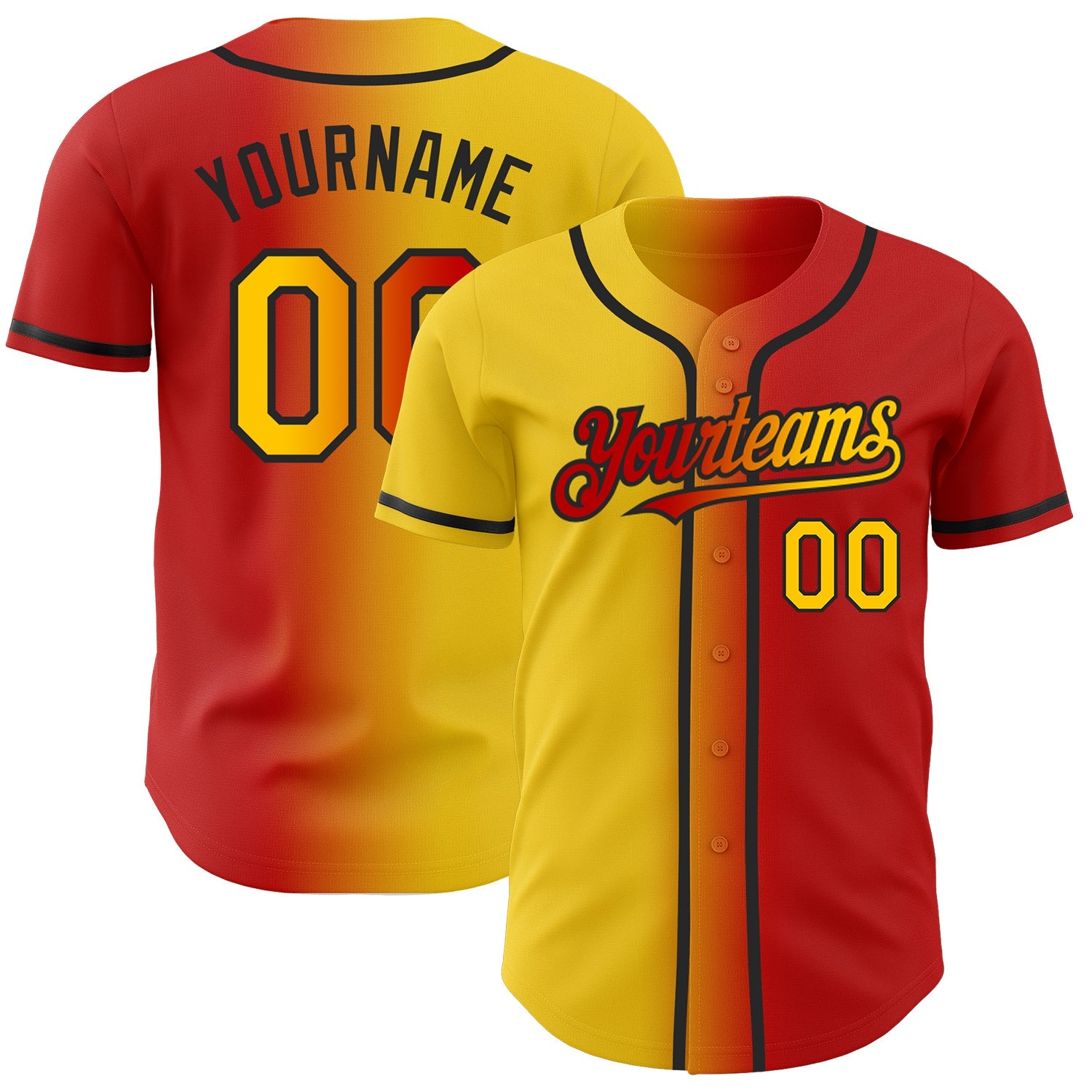 Custom Red Yellow-Black Authentic Gradient Fashion Baseball Jersey - Sky-Custom