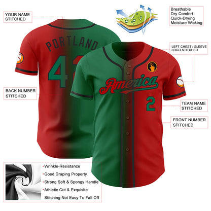 Custom Red Kelly Green-Black Authentic Gradient Fashion Baseball Jersey - Sky-Custom