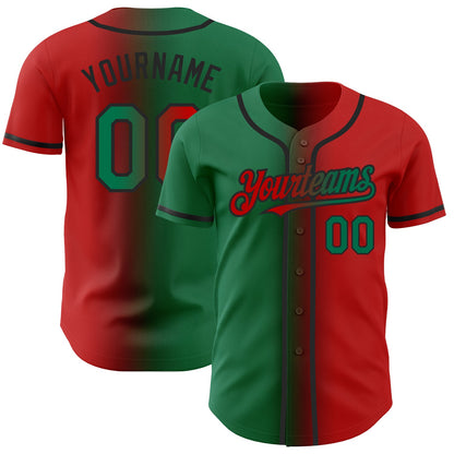 Custom Red Kelly Green-Black Authentic Gradient Fashion Baseball Jersey - Sky-Custom