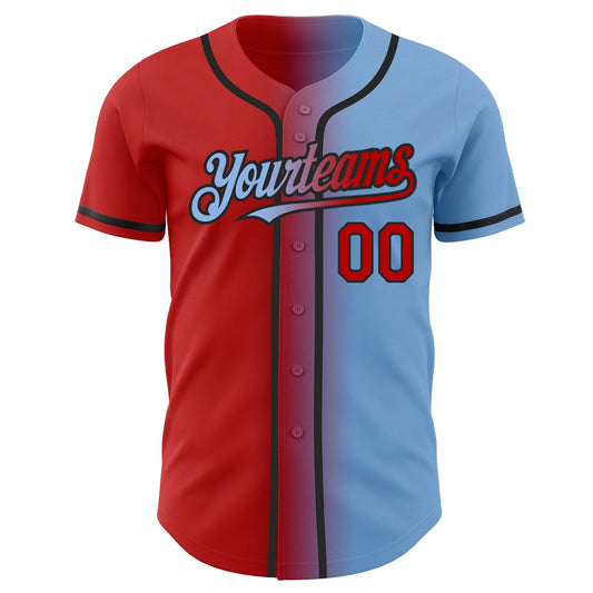 Custom Light Blue Red-Black Authentic Gradient Fashion Baseball Jersey - Sky-Custom