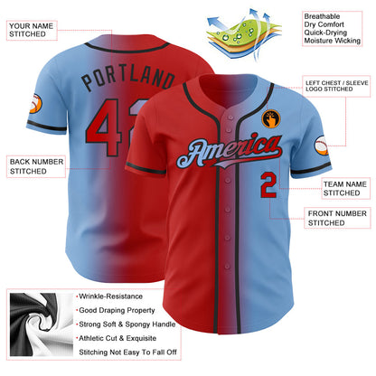 Custom Light Blue Red-Black Authentic Gradient Fashion Baseball Jersey - Sky-Custom