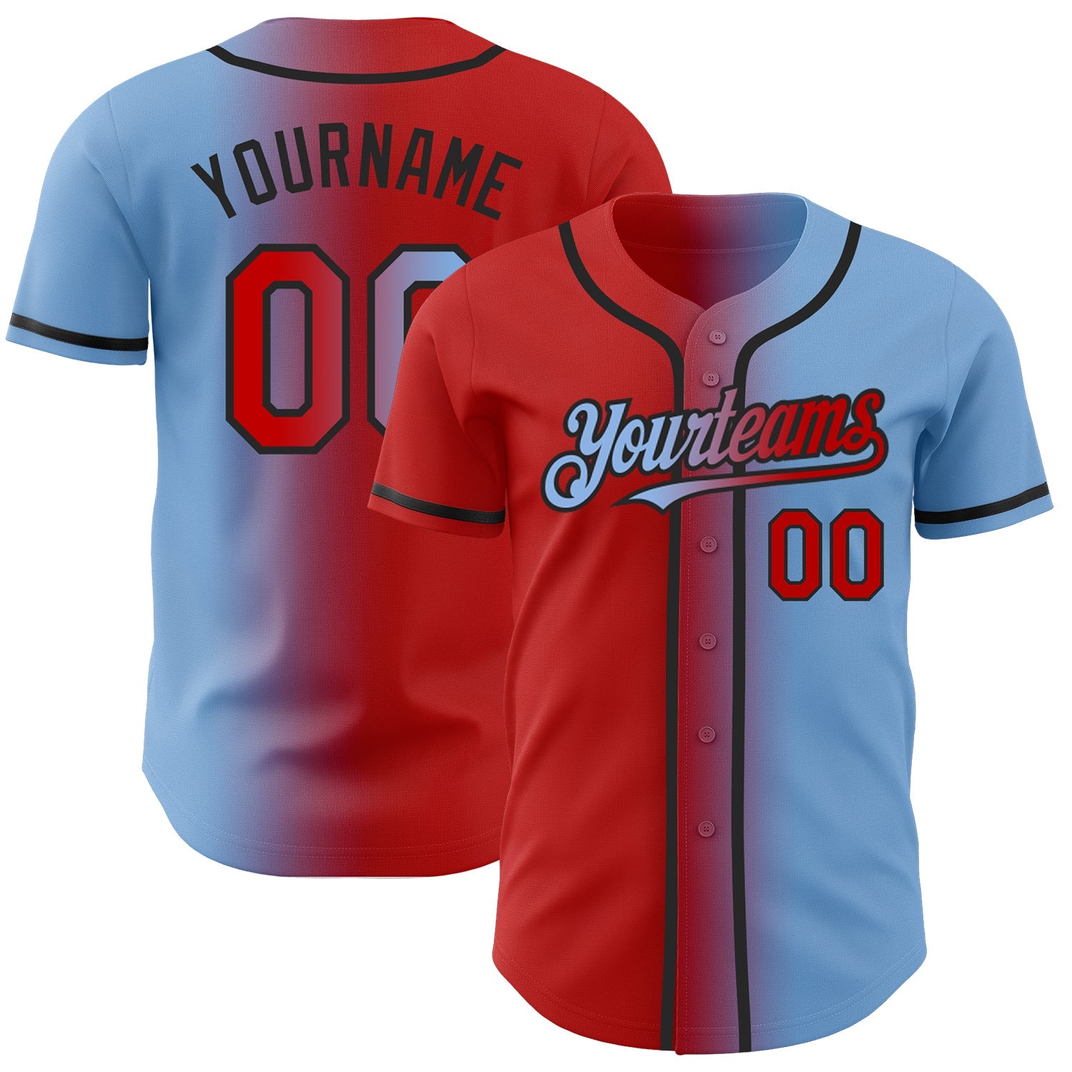 Custom Light Blue Red-Black Authentic Gradient Fashion Baseball Jersey - Sky-Custom