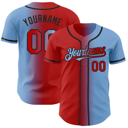 Custom Light Blue Red-Black Authentic Gradient Fashion Baseball Jersey - Sky-Custom